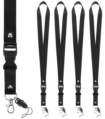 Produktbild von Schwarze Schlüsselbänder mit Karabinerverschluss, abnehmbar, 5 Stück. Personalisierte Schlüsselbänder aus Kunstnylon mit Karabinerverschluss, geeignet für den geschäftlichen Gebrauch, Büro, Schule, Mobiltelefone und Visitenkarten.