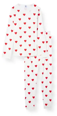 Productafbeelding van Petit Bateau meisjespyjama, wit met marshmallowprint / rood met terriersmotief, maat 18 jaar