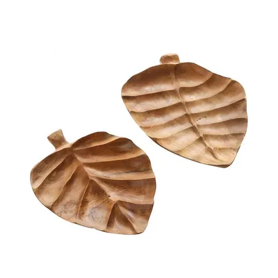 Produktbild von Teak Schale Teller 35cm Blattform Teakholz Dekoschale Holzschale Dekoteller