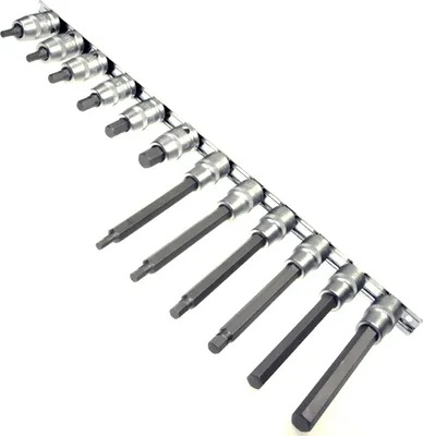 Produktbild von 12 LANGE + KURZE Schraubendreher-Einsätze Innensechskant 5-12 mm auf Steckleiste