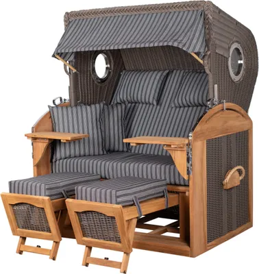 Produktbild von Strandkorb - bene living - Borkum XL Teak Bullauge - PE grau - Modell 500 - 2,5-Sitzer inkl. Liftersystem