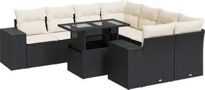 Produktbild von vidaXL 9-tlg. Garten-Sofagarnitur mit Kissen Schwarz Poly Rattan