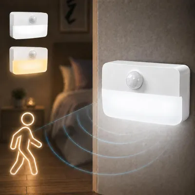 Produktbild von 1er LED Nachtlicht mit Bewegungsmelder Innen, Kaltweiß 3000K Unterbauleuchte Batterriebetrieben, Kabellose Sensor-Licht für Schrank Treppe Küche, KI-generiertes Bild