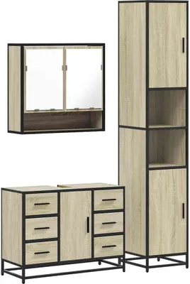 Produktbild von vidaXL 3-tlg. Badmöbel-Set Sonoma-Eiche Holzwerkstoff