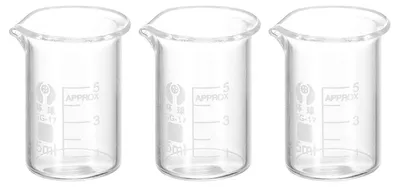 Productafbeelding van Glazen beker, 5 ml, borosilicaatglas, met maatstrepen en uitgietpunt, 3 stuks