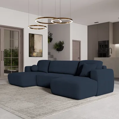 Produktbild von Masseno Ecksofa SENTUM N mit Schlaffunktion U-Form, Sofa mit Bettkasten, Wohnzimmersofa, Couch, Soffa, Bettsofa, Couchgarnitur- Blau, NOW OR NEVER 79