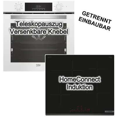 Produktbild von Herdset Einbaubackofen SteamShine Teleskopauszug + BOSCH Induktionskochfeld PowerBoost DirectSelect