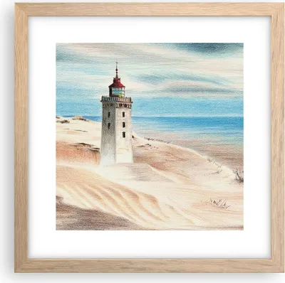 Produktbild von Gerahmtes Poster - Rahmen in heller Eiche - Laterne Meer Bild - 30x30 cm - Wand Bild - Wanddeko - Wandbilder - Kunstposter - Wandposter - Bilderrahmen - Bilder - Kunstdruck - P2NAC30x30-4764