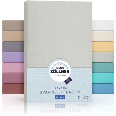 Produktbild von Julius Zöllner Jersey Spannbettlaken für Baby- & Kinderbett, 100% atmungsaktive Baumwolle,  , für Matratzen 60x120cm / 70x140cm, hellgrau