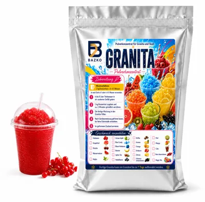 Produktbild von Bazko Slush Sirup 1kg Rote Johannisbeere Pulver Konzentrat für Eis Slush Maschine