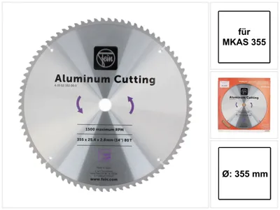 Image de FEIN Sägeblatt Aluminium ÃÆ¸ 355mm f. Metallkappsäge MKAS 355 MaÃüe 355x25,4x2,8 mm