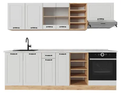 Produktbild von Küchenzeile Vicco R-Line Weiß Landhaus/Goldkraft Eiche 240 cm , AP Marmor, Model 54000