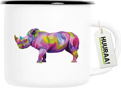 Produktbild von Huuraa Emaille Tasse Nashorn Colorful 300ml Vintage Campingbecher Geschenkidee