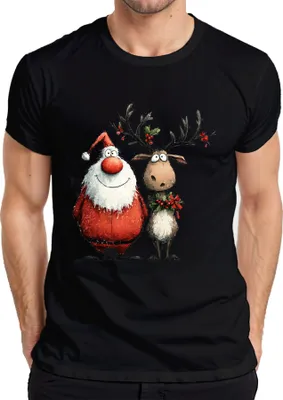 Produktbild von Lustiger Weihnachtsmann und Rentier Cartoon Weihnachten Geschenk Herren T-Shirt, Schwarz, XL