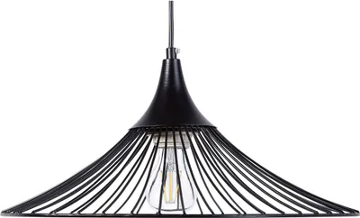 Produktbild von BELIANI Hängeleuchte Schwarz Metall Glühbirnen-Optik geschwungener Schirm mit Gitter in Trichterform für Wohnzimmer Esszimmer Minimalistischer Stil