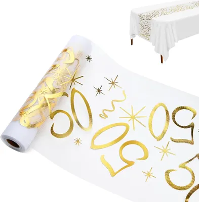Immagine prodotto di Tovaglia decorativa dorata, 28 cm x 10 m, in poliestere, ideale per feste di compleanno