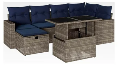 Produktbild von 7-teiliges Gartensofa-Set mit Kissen in Grau aus Polyrattan