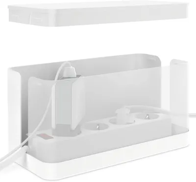 Produktbild von ACROPAQ Kabelbox - Kabel und Steckdosen verstecken, Klein (23 x 12 x 11 cm), Wasserfest, Rutschfest, Kabelmanagement ohne Kabelsalat - Weiß / Klein