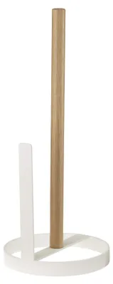 Keukenrolhalter rund weiß Stahl Holz 11x26,5 cm