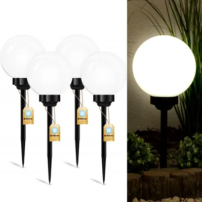 Produktbild von LUMILED 4 kusy solárneho záhradného svetla Solárne lampy gule pre záhradné svietiace gule so zemským hrotom Senzor súmraku LED IP44 Studená biela ∅20
