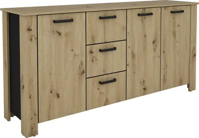 Produktbild von byLIVING Sideboard FARO / Artisan Eiche -Optik, Absetzung in schwarz / Stollenoptik / 3 Türen und 3 Schubkästen / verstellbare Einlegeböden / viel Stauraum / Kommode / Anrichte / Maße: B 160, H 84, T 40 cm