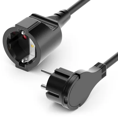 Produktbild von deleyCON 2m Stromkabel Verlängerungskabel mit Flachstecker Schutzkontakt Strom Kabel Verlängerung 3680W Haushalt Büro Multimedia Schwarz