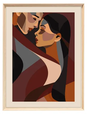Image de Tableau mural encadré couple abstrait romantique 60x80 cm, Tableau mural moderne pour décoration intérieure