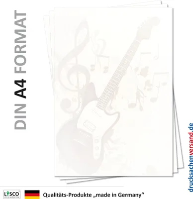 Produktbild von Motiv Briefpapier (Musik-5103, DIN A4, 25 Blatt) E-Gitarre Noten Notenschlüssel Musik Briefpapier Motivpapier
