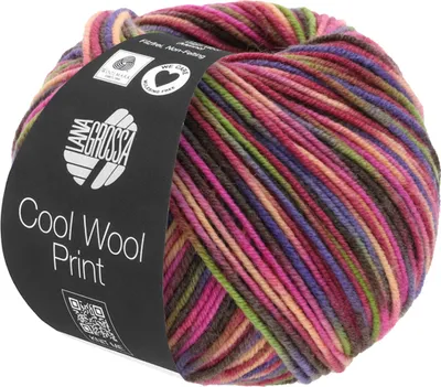 Obrázek produktu pro Lana Grossa COOL WOOL PRINT 50 g snadno udržovatelné pletací příze z extra jemné merino vlny 160 m barva 749 - vínově červená/růžová/žlutozelená/modrofialová