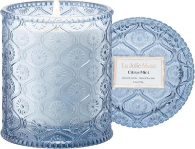 Image de Bougie Parfumée Citron Menthe 230g Bougie de cire naturelle 55h de combustion