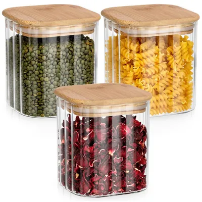 Image de Vilde | Bocaux de conservation avec couvercle en bambou - lot de 3 - Récipients de stockage en verre 750 ml