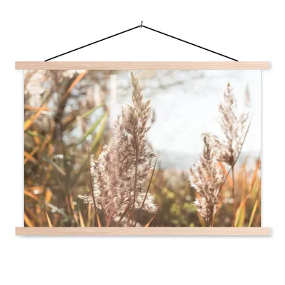 Produktbild von MuchoWow® Textilposter Schilf - Sonne - Pflanze 120x80 cm mit holzfarbenen Rahmen - Aufhängeset