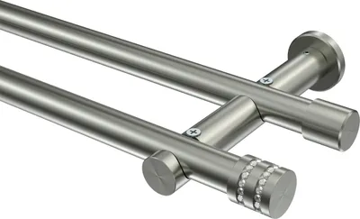 Produktbild von Interdeco Gardinenstange / Vorhangstange Edelstahl-Optik, Typ Platon Estana (Glitzerkappe) ohne Ringe, 20 mm Ø 2-läufig, 140 cm