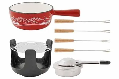 Produktbild von Aspen Fondue-Set aus Gusseisen 14 cm – Rot – Brenner und 4 Gabeln – 4 Personen