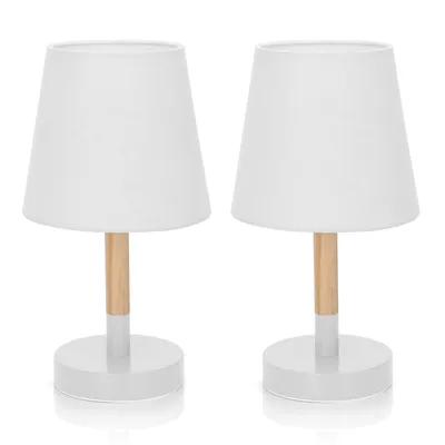Produktbild von Aigostar - Tischlampe, Moderne Holzkunst Kleine Nachttischlampe, Tischleuchte mit Weißem Stoffschirm , Schreibtischlampe mit E14-Fassung
