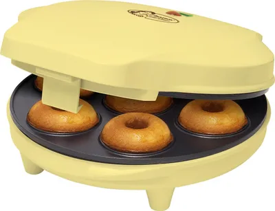 Produktbild von Bestron Donut Maker im Retro Design, Sweet Dreams, Antihaftbeschichtung, 700 Watt, Farbe: Gelb