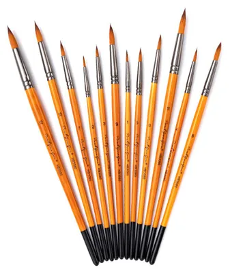 Produktbild von 12er Pinsel-Set, Rundpinsel Malpinsel Künstlerpinsel mit Nylonhaar für Künstler, Acryl-, Aquarell-, Gouache- und Gesichtsbemalung