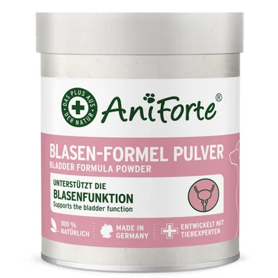 A product shot of a cylindrical container of AniForte Blasen-Formel Pulver.