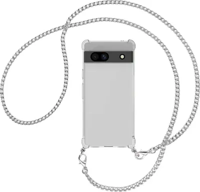 Produktbild von Handykette Backcover-Schutzhülle mit Band (Metall silberfarben) für Google Pixel 7a - silberfarbene Kette