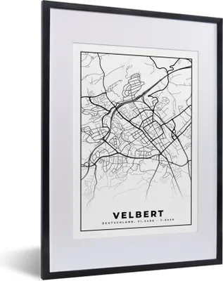 Produktbild von MuchoWow® Gerahmtes Poster Karte - Velbert - Stadtplan 30x40 cm - Poster mit Schwarzem Bilderrahmen Wandposter Rahmen Foto Bilder - Wandposter Schlafzimmer