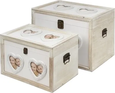 Produktbild von 2 tlg. Holztruhen Set Samu MDF Weiß&Grau