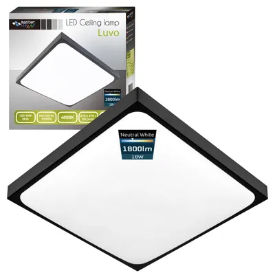 Obrázek produktu pro Stropní svítidlo MasterLED LED 18W čtvercové černé, 4000K neutrální bílá, 1800lm IP44