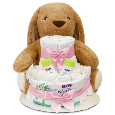 Produktbild von MilaBoo® Windeltorte Mädchen rosa mit großem Hasen – Geschenk zur Geburt