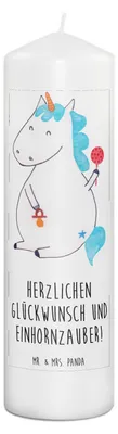 Produktbild von Mr. & Mrs. Panda Stumpenkerze Einhorn Baby 29 x 8 cm XL - Weiß - Geschenk, Geburtstag, Unicorn, Erinnerungslicht, Mutter, Geburt, Erinnerungskerze, Kerze, Wachskerze