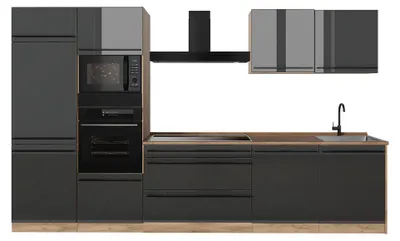 Imagen del producto de Mueble de cocina Vicco R-Line Antracita alto brillo/Roble dorado 340 cm sin encimera, Model 66572