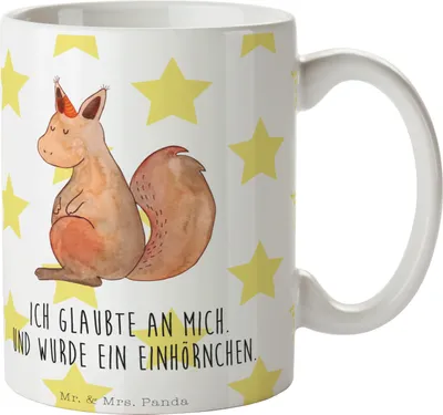 Produktbild von Mr. & Mrs. Panda Kaffeetasse Einhorn Glauben - Weiß - Geschenk, Kaffeebecher, Pott, Eichhörnchen, Einhörner, Becher, Eichhorn, Unicorn, Tasse, Einhörnchen, Teetasse