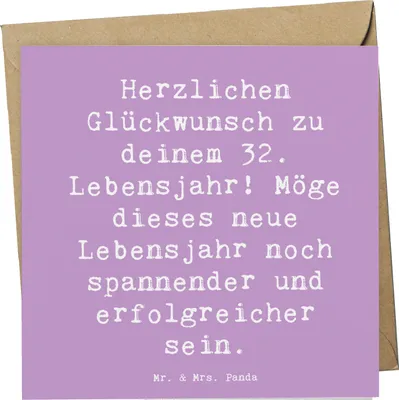 Produktbild von Mr. & Mrs. Panda Deluxe Karte Spruch 32. Geburtstag - Lavendeltraum - Geschenk, Klappkarte, besondere Botschaft, Geburtstagsparty, Jubiläum, anlasskarte, 32 Jahre