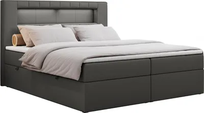 Produktbild von Boxspringbett 140x200 mit Led, Polsterbett mit LED Kopfteil - Multipocket-Matratze - Doppelbett - GOLD-5 - 140x200 - Dunkelgrau - Kunstleder - H4