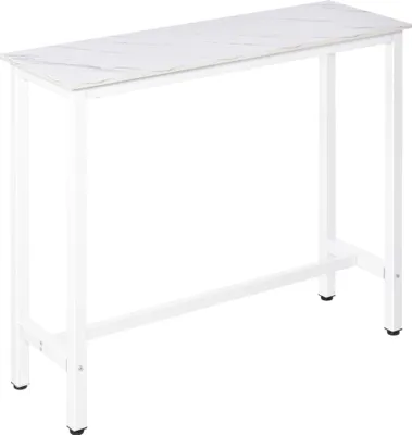 Produktbild von HOMCOM Bartisch, hoher Tisch mit Melaminplatte in Marmoroptik und Stahlbeinen, moderner Stil für Küche, Café, Esszimmer, 120 x 40 x 100 cm, Weiß