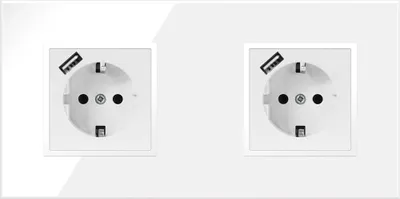 Produktbild von 2-fach Steckdose + USB Weiß Komplett mit Glasrahmen Schuko 230V QUADRA
